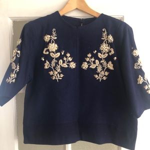 Vintage Cropped Embroidered Blouse